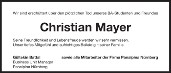 Traueranzeige von Christian Mayer von Pegnitz-Zeitung